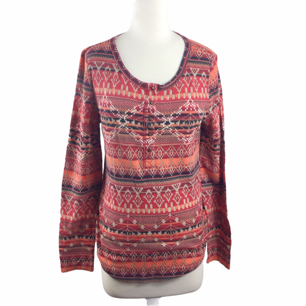 Lucky Brand Long Sleeved Red Pattern Tee, Large‎